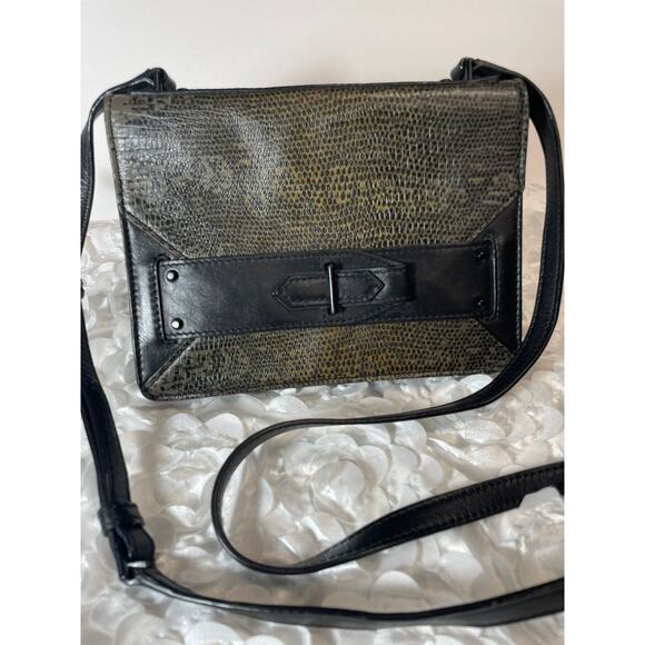Derek Lam 10 Crosby Crossbody Bag Brown Black Snakeskin Print Leather Folio - Picture 1 of 9